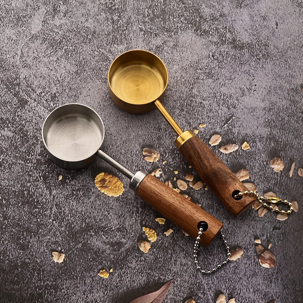 1/4/8pcs Gold Wooden Handle Stainless Steel Measuring Cups
