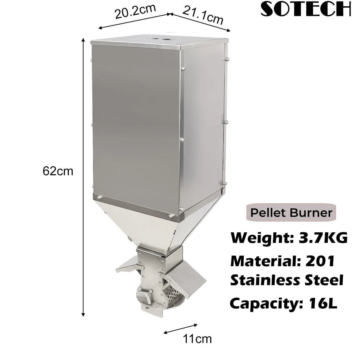 Pellet Burner 16l Storage Capacity Stainless Steel Firewood