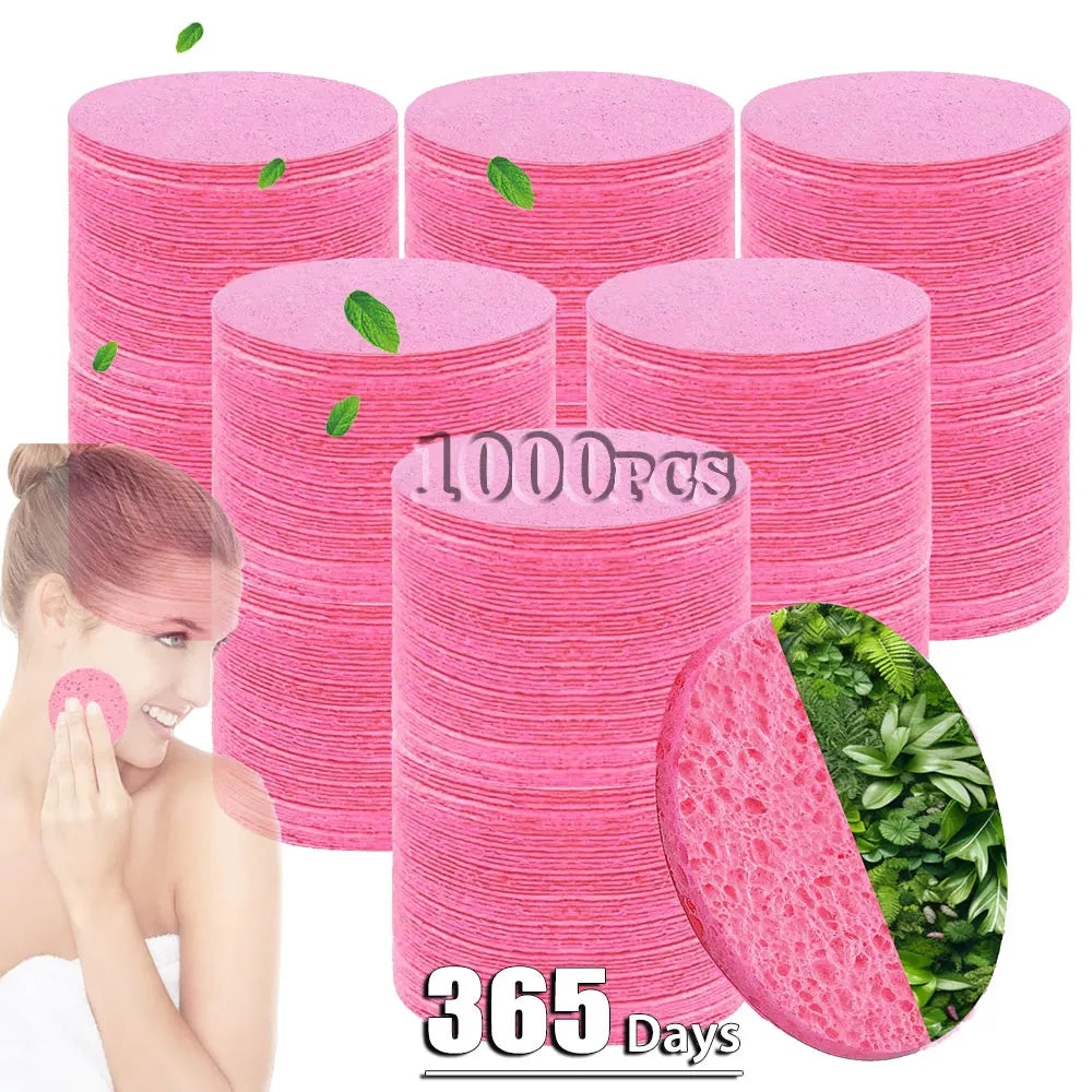 50-1000pcs Compress Face Wash Puff Natural Wood Pulp