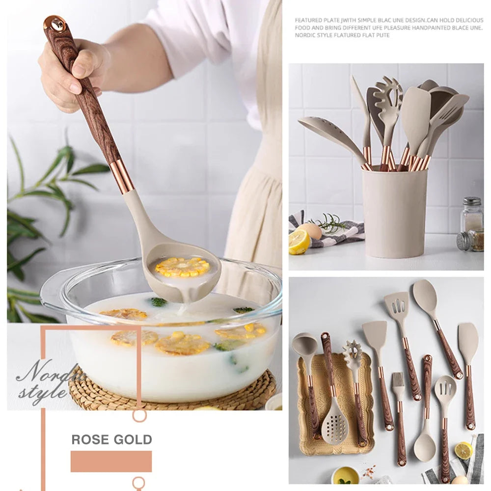 1-Pack Silicone Utensils Non-Stick Cooking Gold Plated Heat