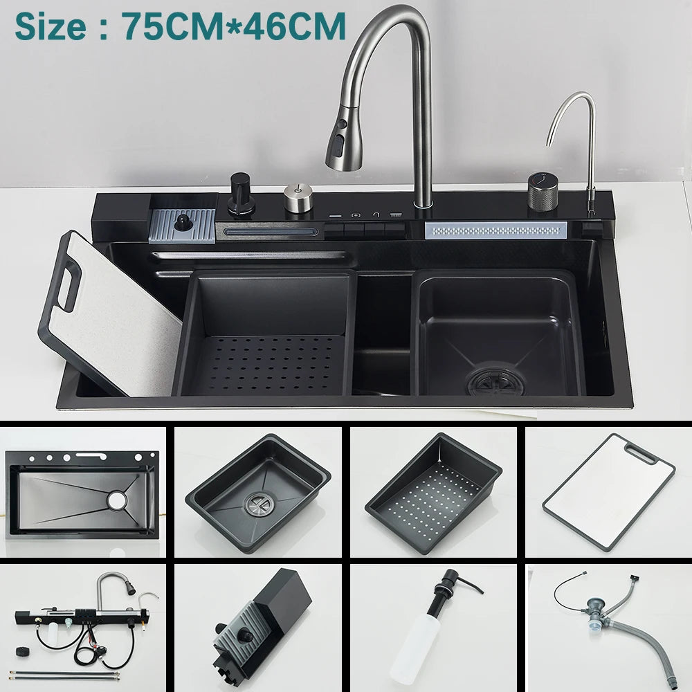 304 Stainless Steel Waterfall Sink Digital Display Large