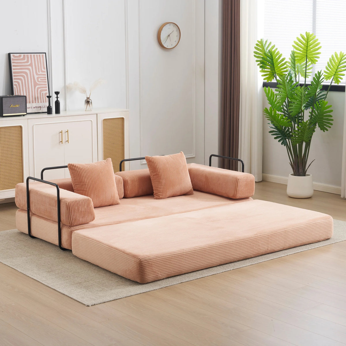 Corduroy Convertible Sofa Bed 2-In-1 Floor Sofa &