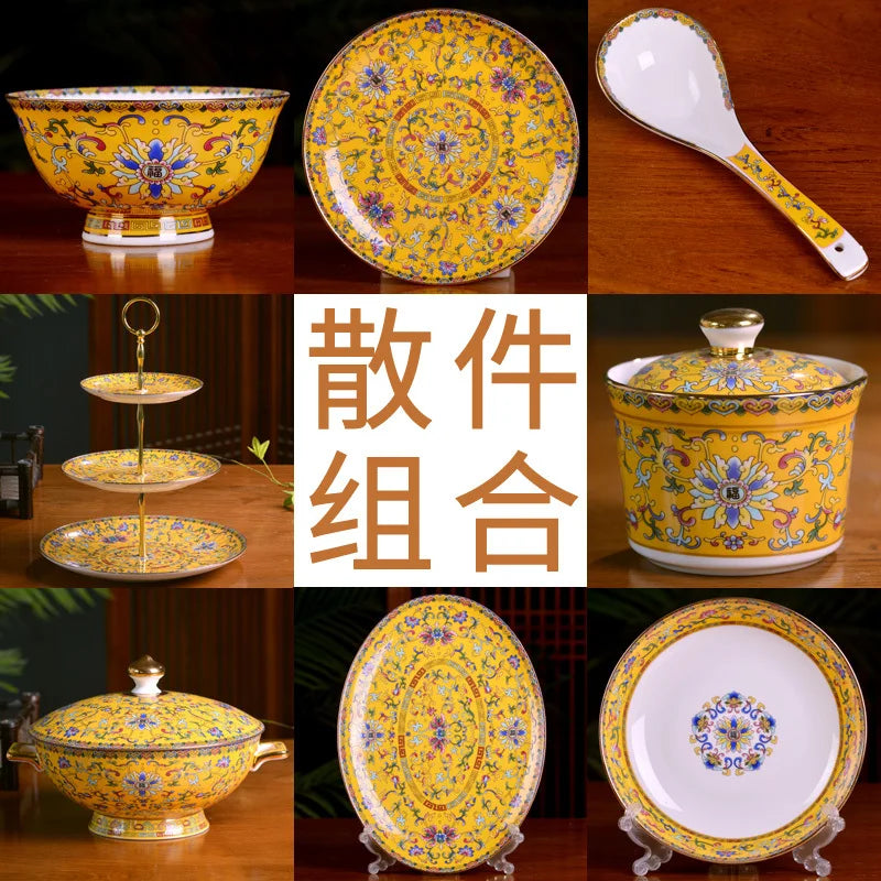 Jingdezhen Ceramic Bowl Dish Tableware Combination Palace Chinese