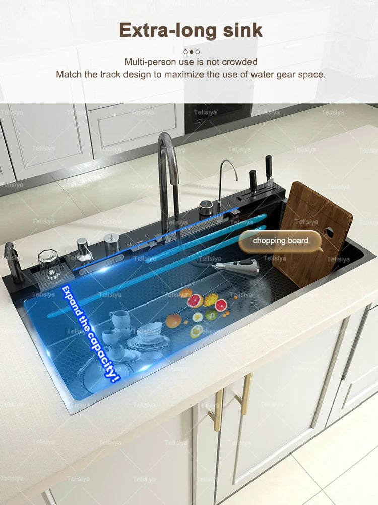 Extra Large Stainless Steel Waterfall Sink Embossed Solt