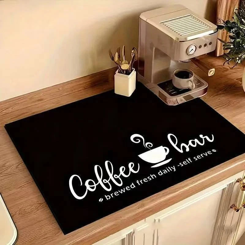 Creative Coffee Print Drying Mat Soft Rubber Non-Slip