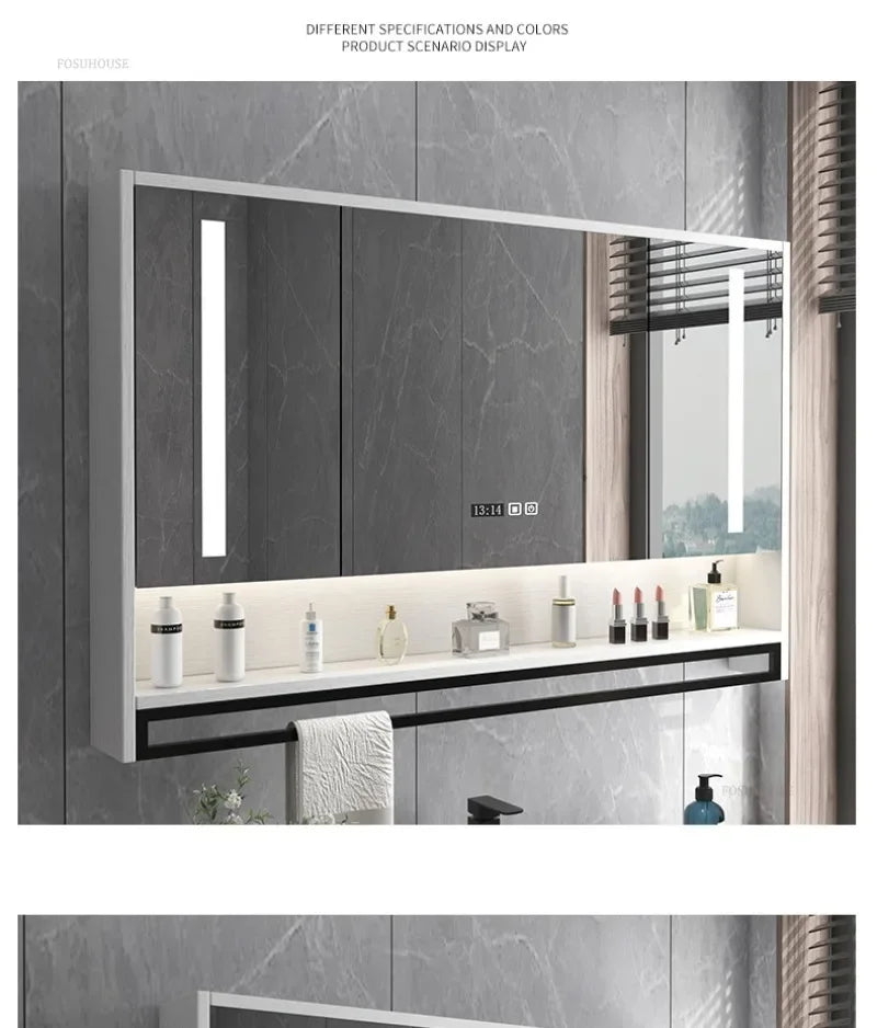 Smart Bathroom Mirror Cabinets Wall-Mounted Backlight Anti-Fog