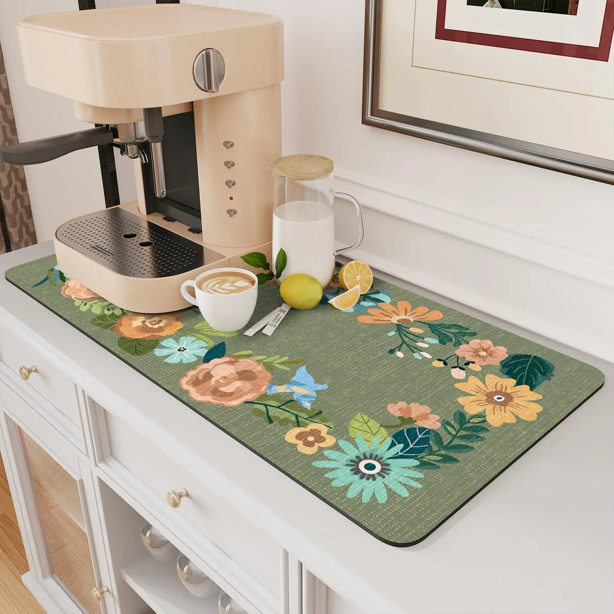 Absorbent Coffee Mat Rubber Backing Hides Stains Dish