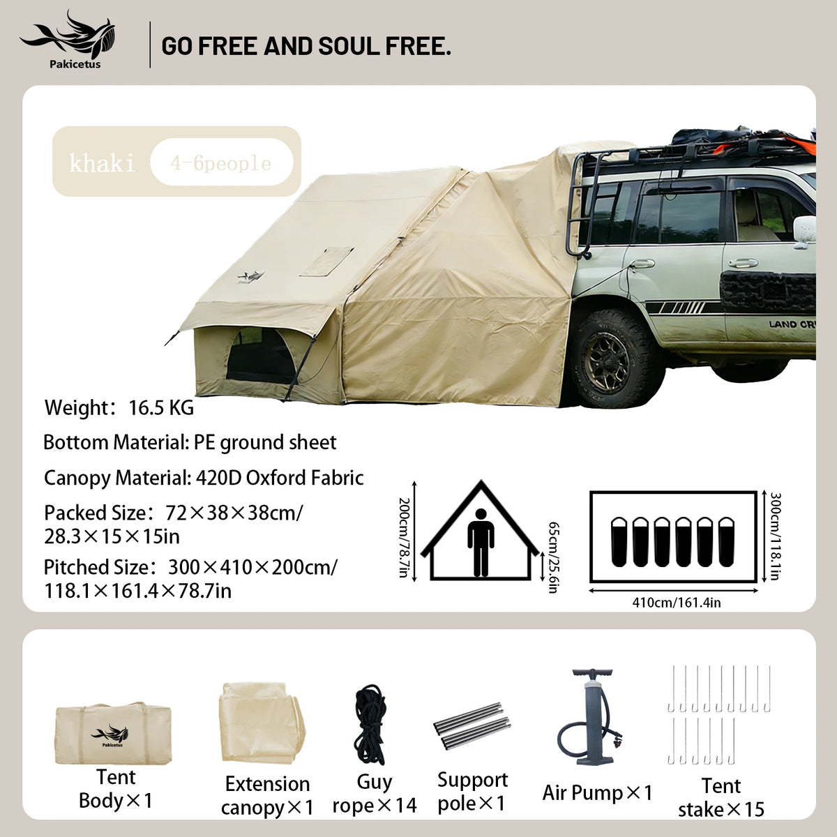 Pakicetus Inflatable Skylight Tent 4-6 Person Outdoor Family