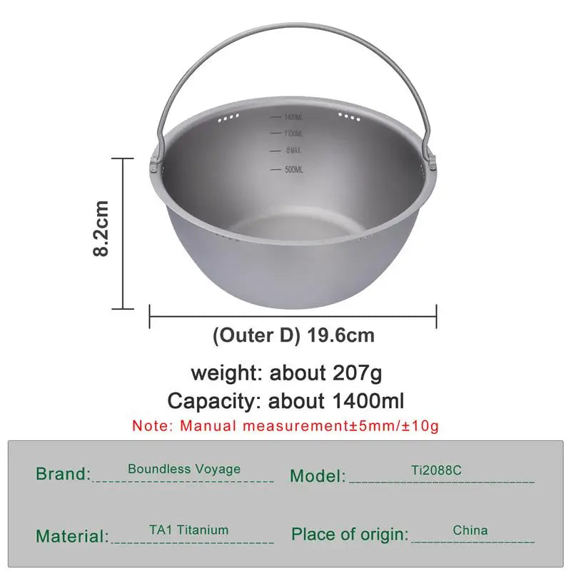 Boundless Voyage Camping Rice Cooker Titanium Pot Cooker