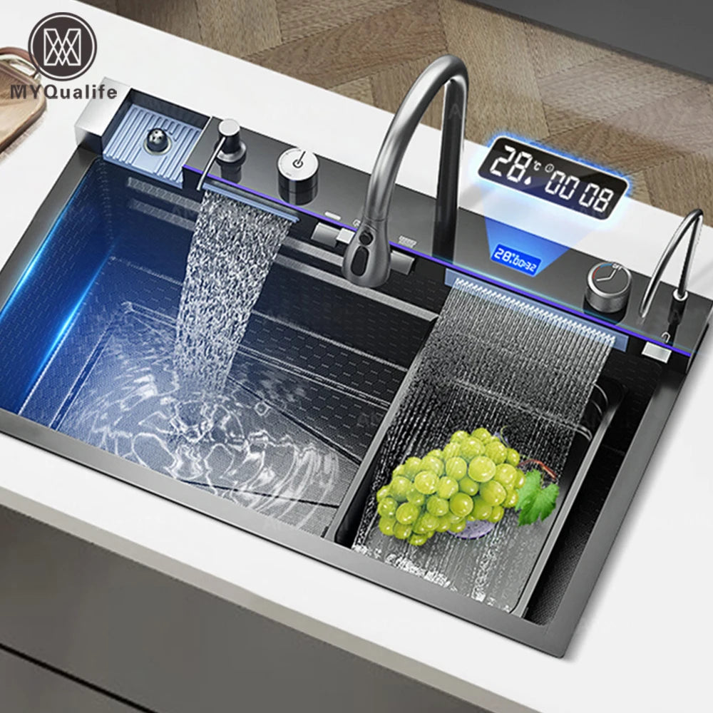 304 Stainless Steel Waterfall Sink Large Slot Integrated