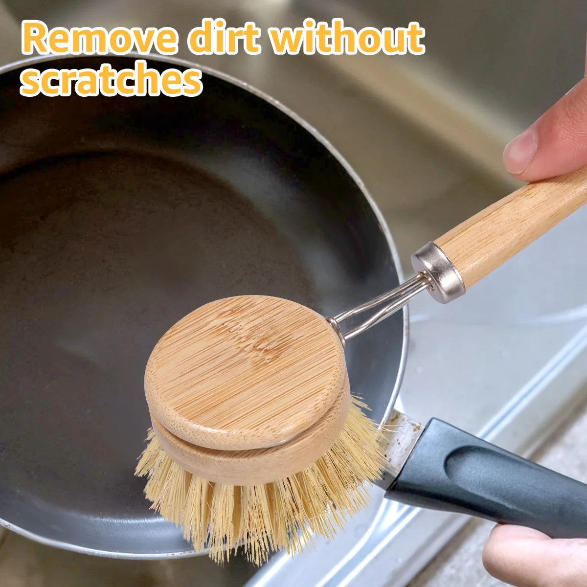 3/4/5/10pcs Bamboo Dish Scrub Brushes Replaceable Dish Brush