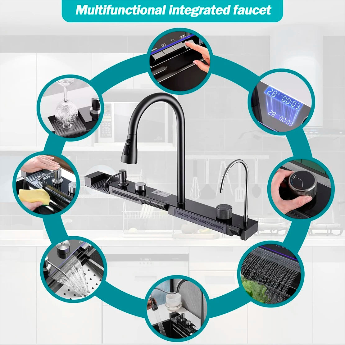 Sink Faucet Large Integrate Digital Display Multi-Function