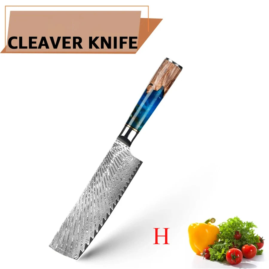 1pc Knife Damascus Steel Slicing Knife Meat Cleaver