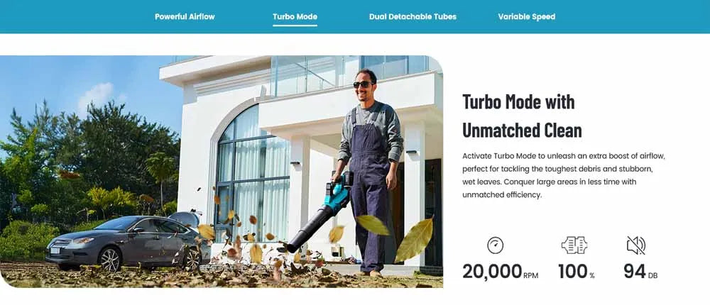 Seesii 650cfm Leaf Blower 40v Brushless Electric Turbo