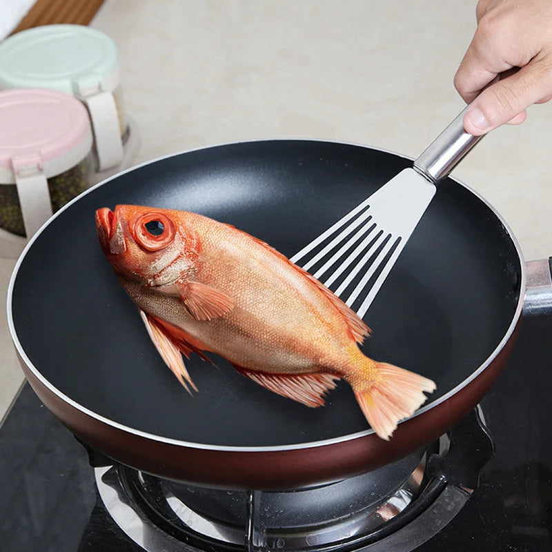 1pc Stainless Steel Slotted Fish Turner Spatula Flexible