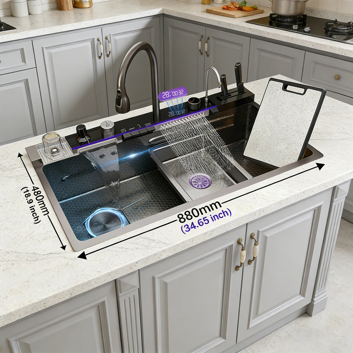 Modern Stainless Steel Sink Sinks Digital Display Large