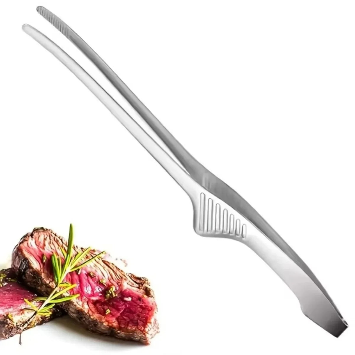 Silver Stainless Steel Bbq Tongs Non Slip Easy