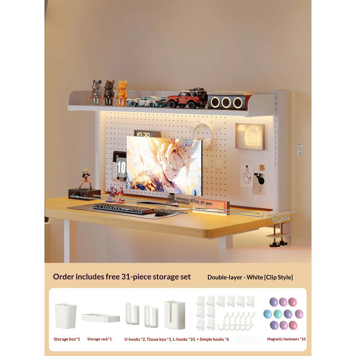 Clamp On Desk Shelf Pegboard Adjustable 2/3 Tier