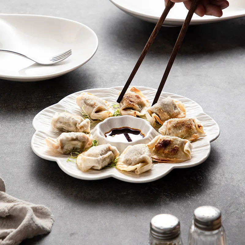 1pc White Ceramic Dumpling Plate Vinegar Dish Special