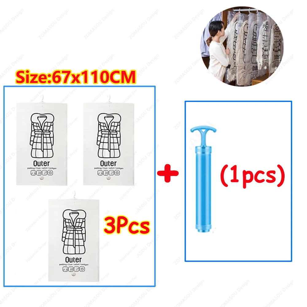 1-10pcs Hanging Vacuum Storage Bag Reusable Space Saver