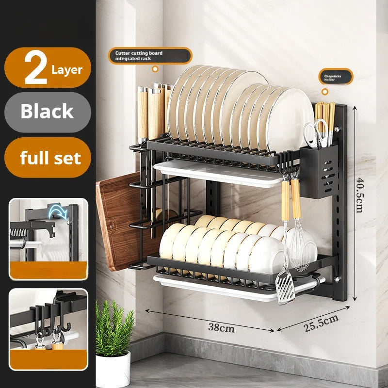 Layer Dish Rack Wall Mounted Storage Rack No-Hole