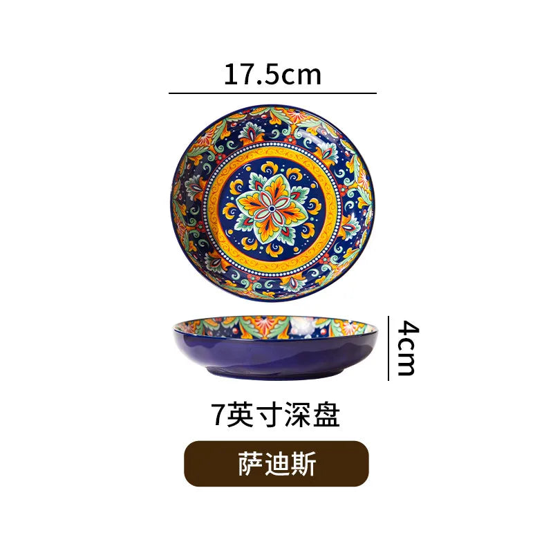 Bohemian Deep Ceramic Plate Dinnerware High-Quality Appearance
