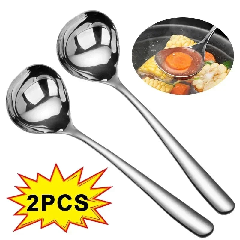 2/1pcs Stainless Steel Spoon Thicken Long Handle Soup