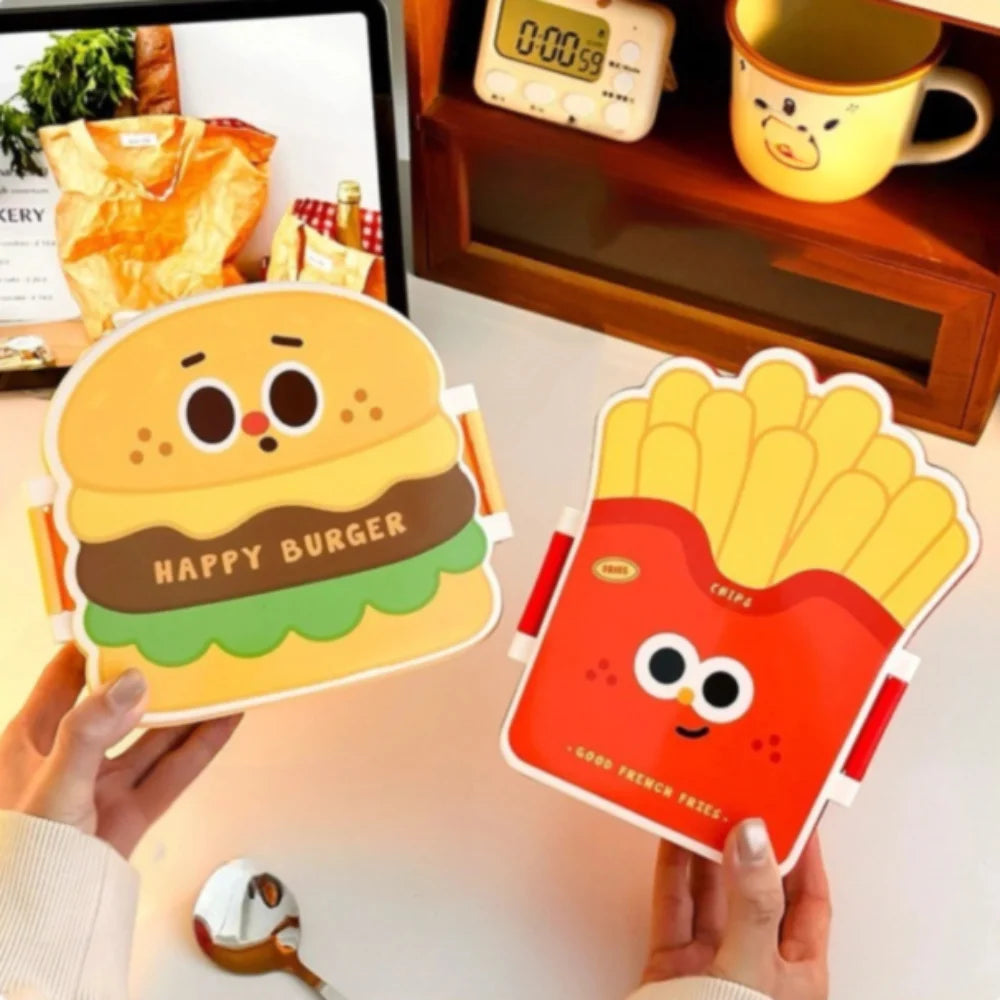 Creative Cartoon Bento Box Hamburger French Fries Divided