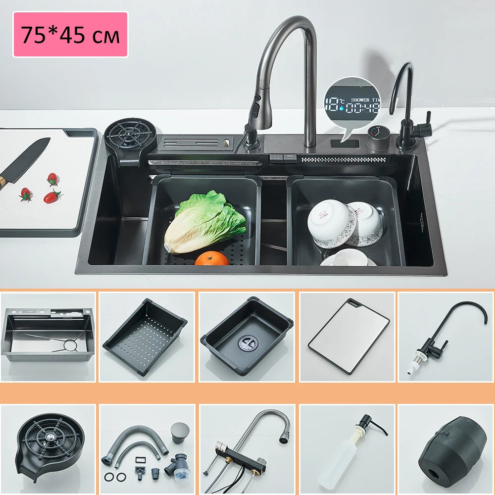 304 Stainless Steel Waterfall Sink Large Slot Integrated