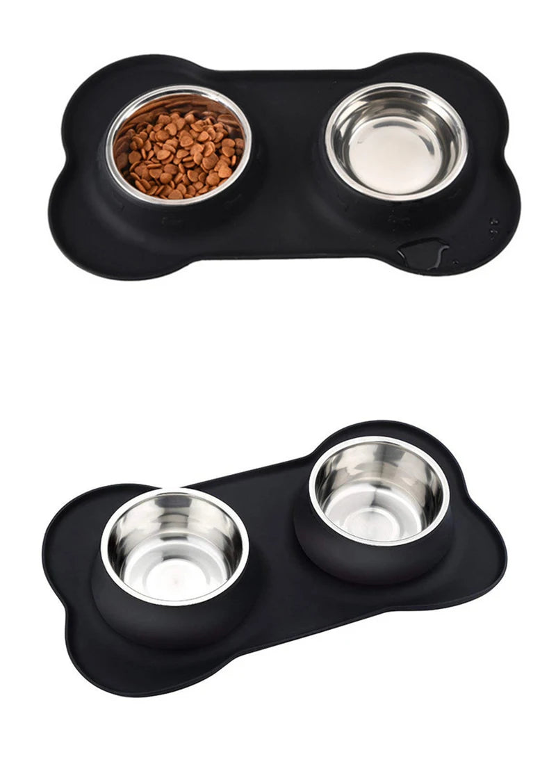 Antislip Double Dog Bowl Silicone Mat Durable Stainless