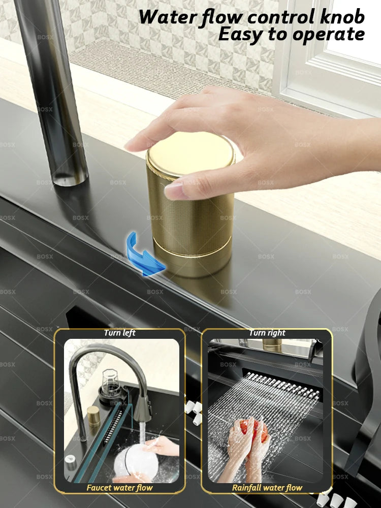 Sink Stainless Steel Large Slot Waterfall Faucet Dishwashing