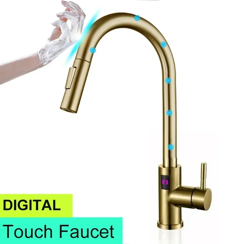 Smart Digital Touch On Faucets Pull Down Cold