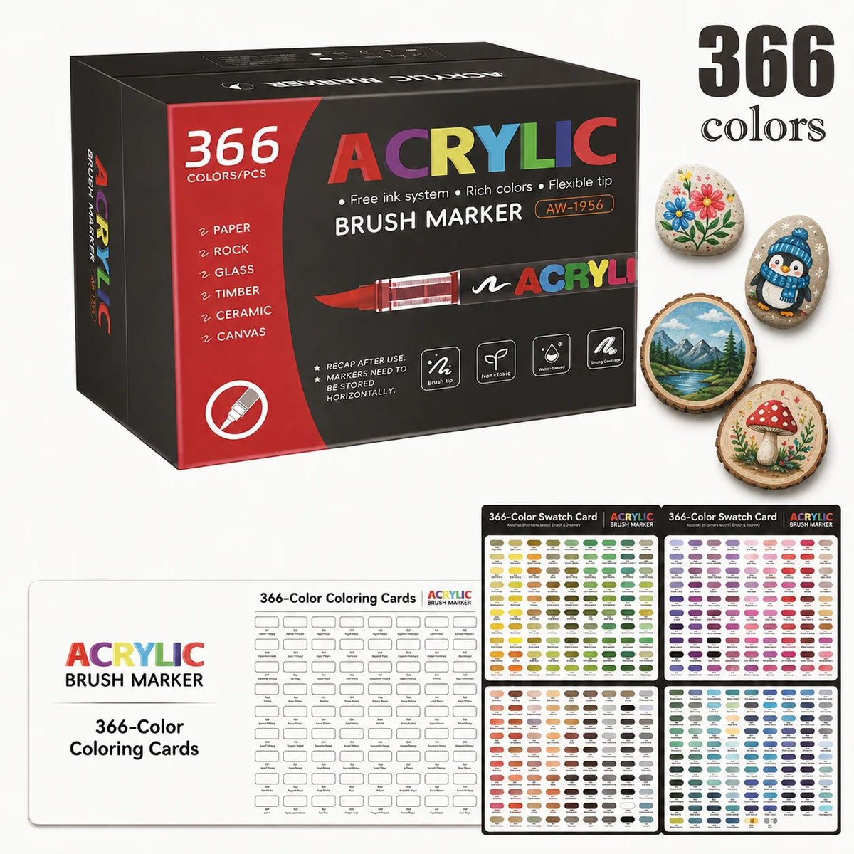 12-366 Colors Acrylic Paint Markers Quick Dry Brush