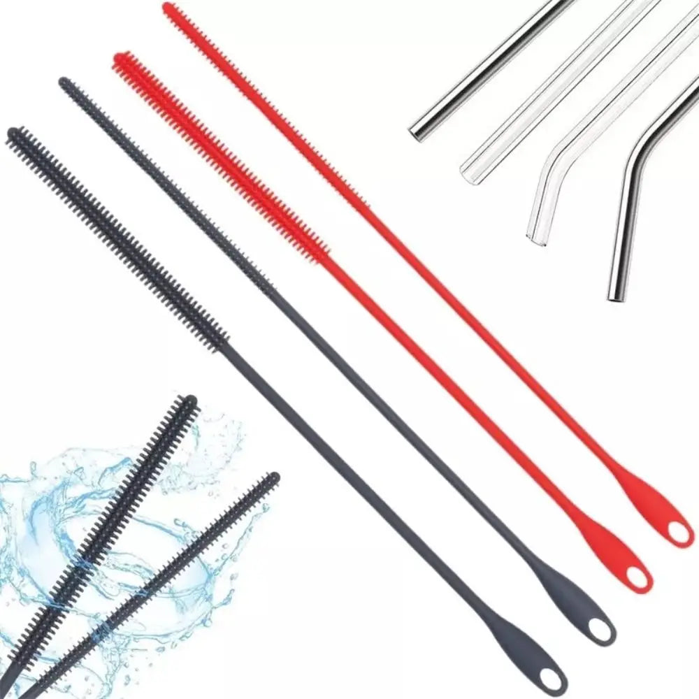 Reusable Pipe Cleaning Brush Long Handle Silicone Straw