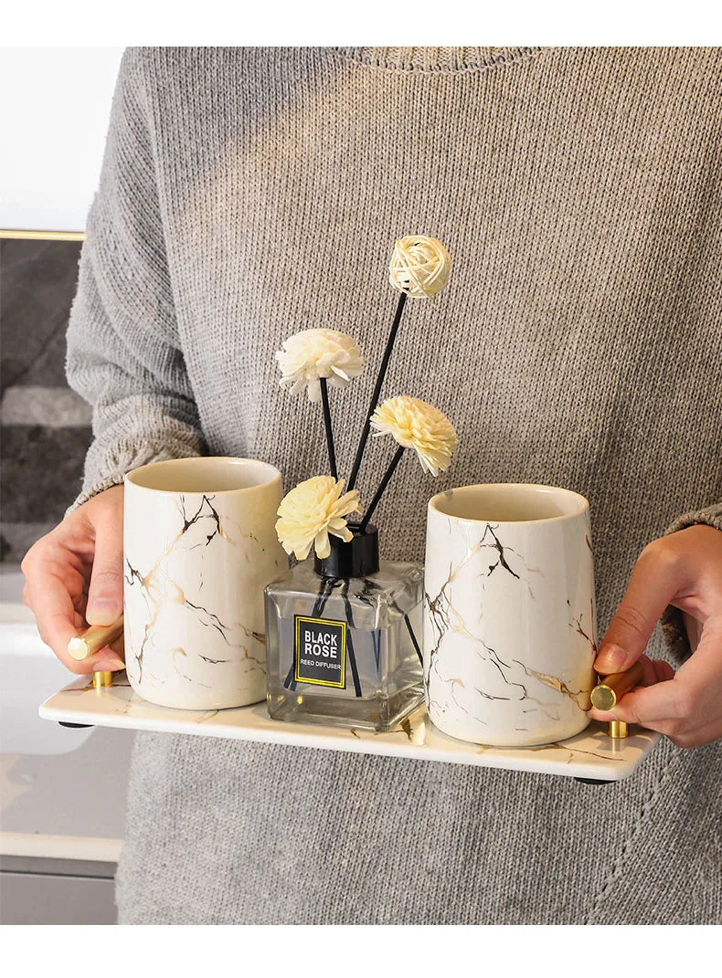 Creative Marble Texture Ceramic Toothbrush Cup Bathroom Soap
