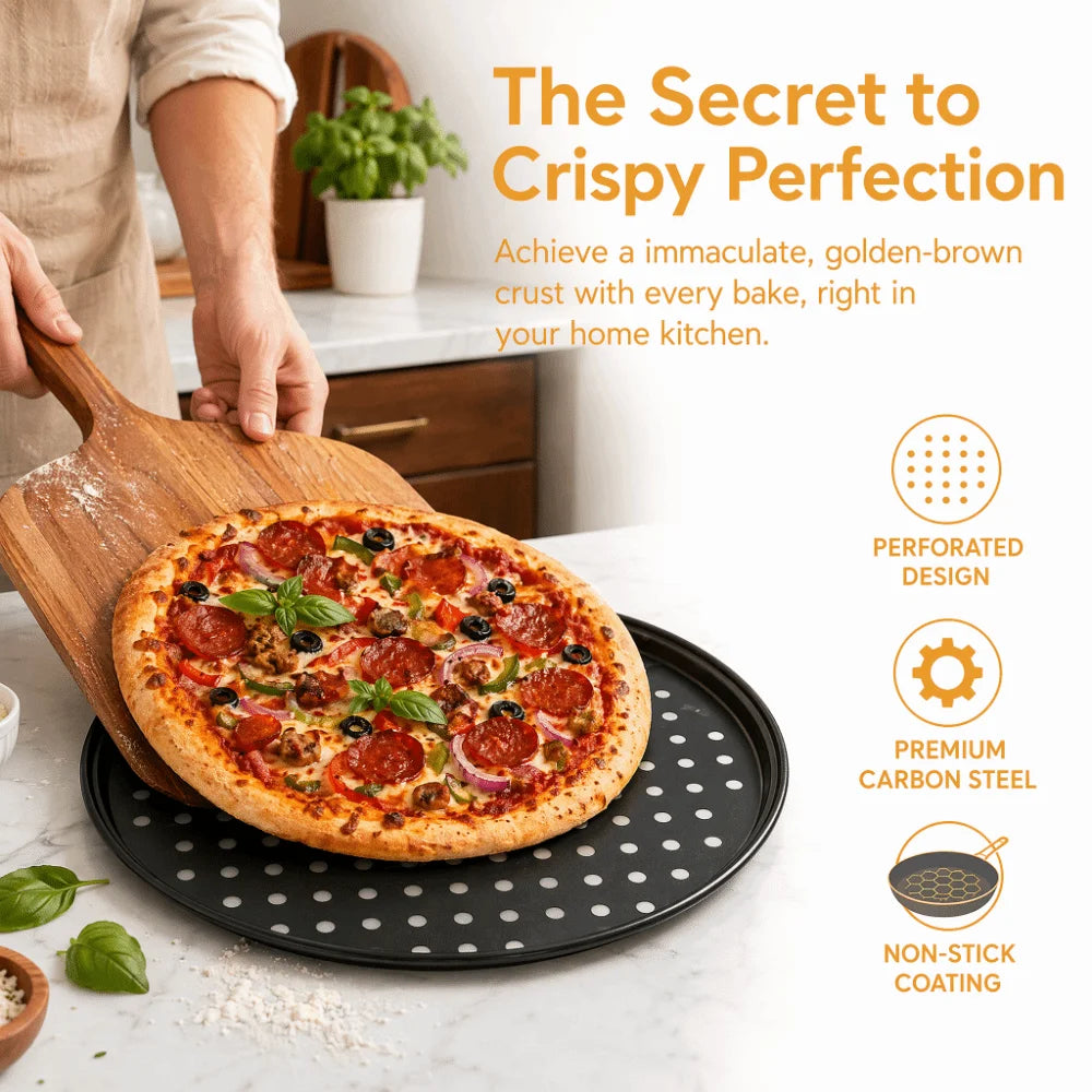 Carbon Steel Perforated Pizza Pan 9/10/11/12/14 Inch Mupti