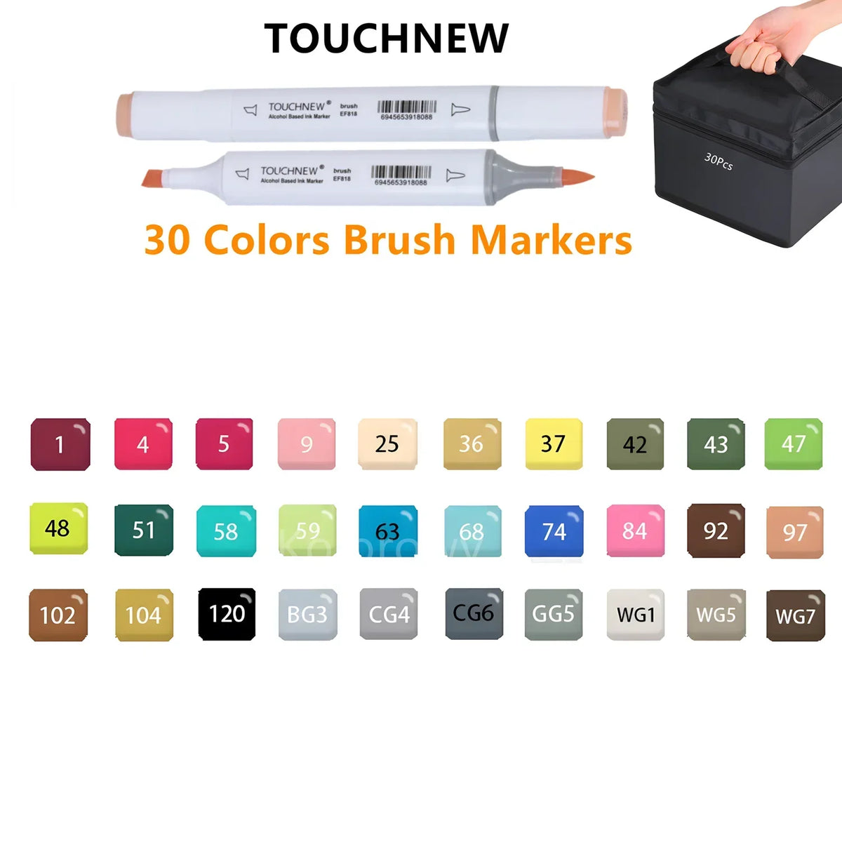 Touchnew Alcohol Markers Soft Brush Tip Brush Markers
