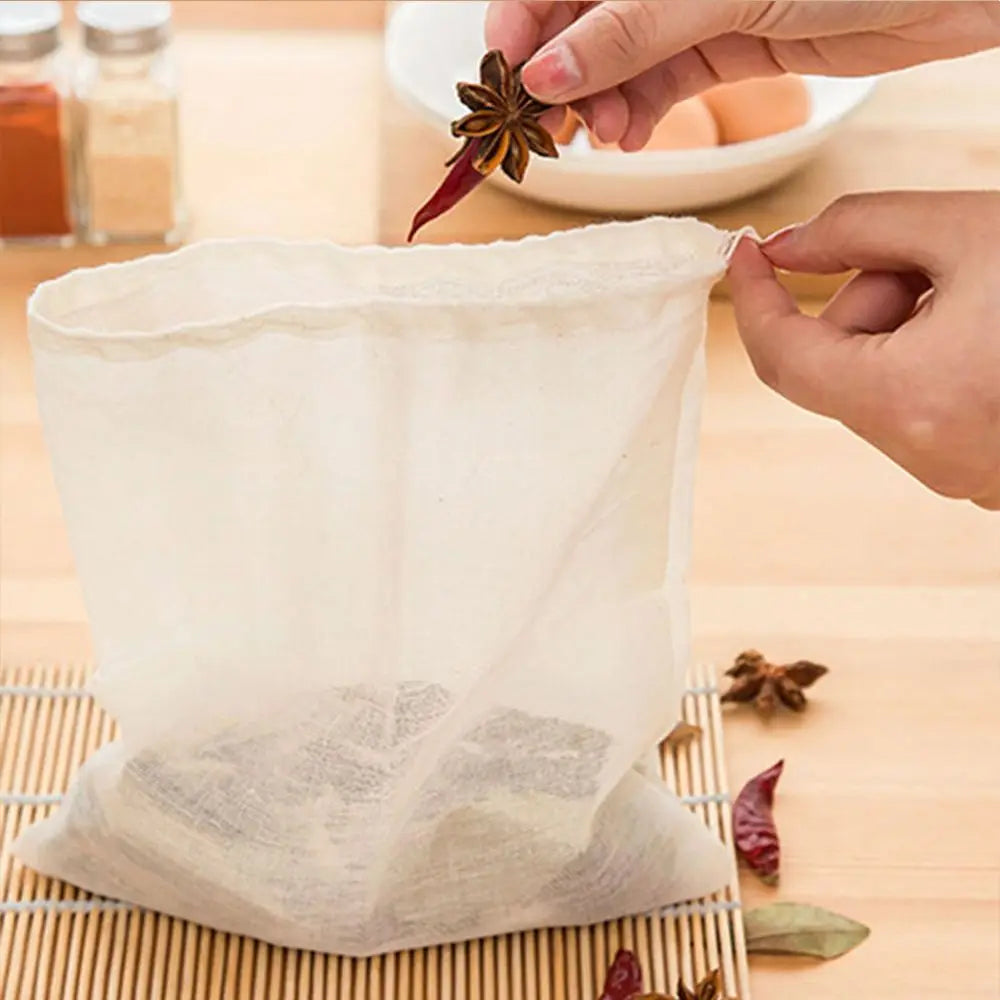 Cotton Cloth Bag Reusable Locking Spice Strainer Mesh