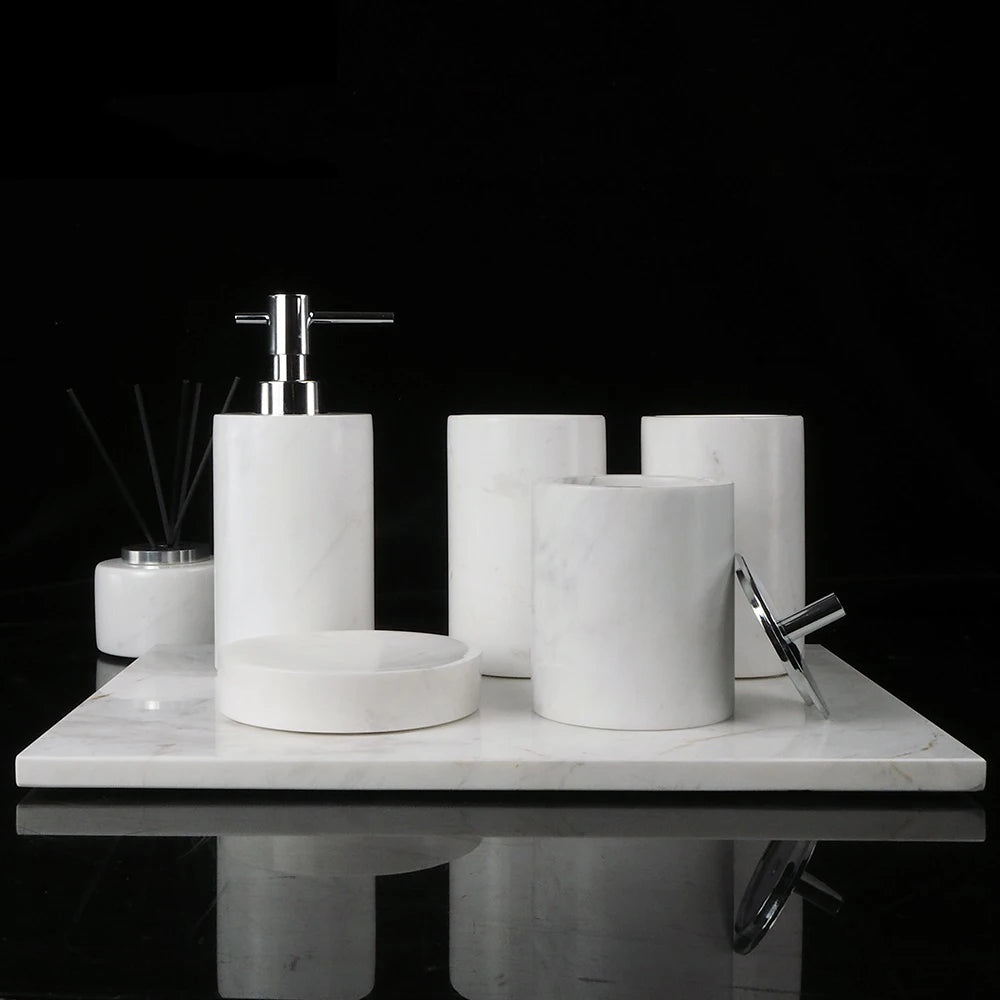 Volakos White Natural Marble Bathroom Soap Dispenser Soap