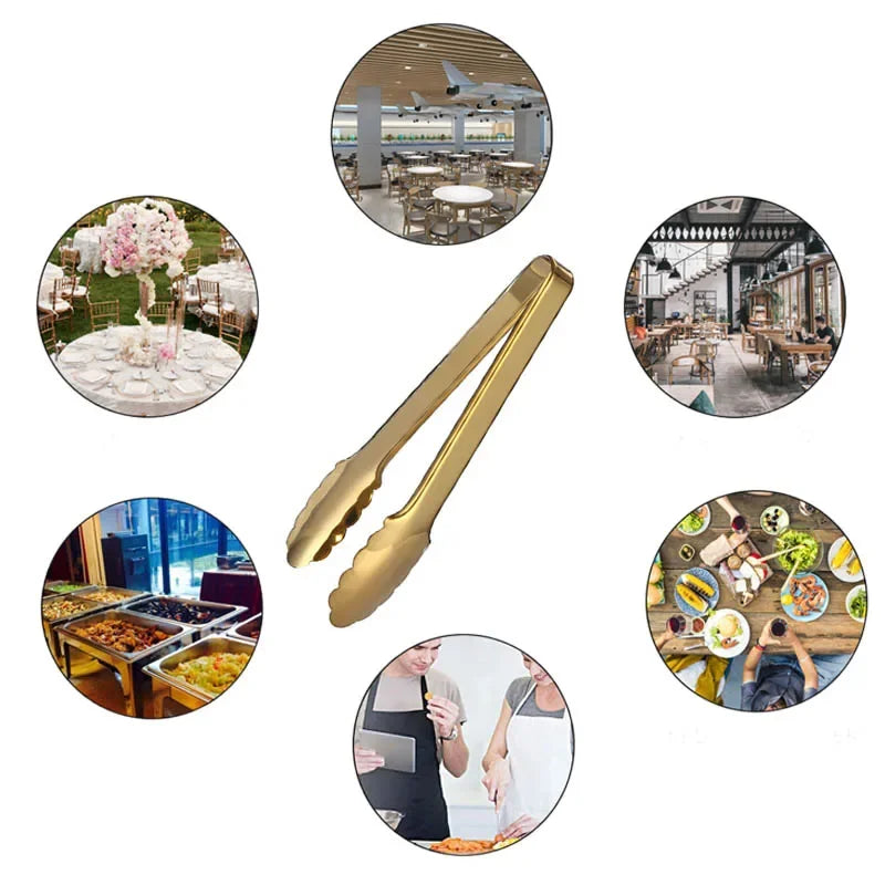 1pc Golden Stainless Steel Food Tong Bbq Clip