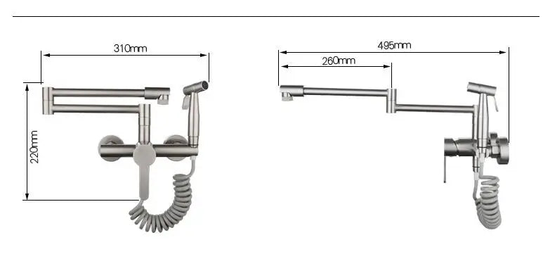 Black Sink Mixer 304 Sus Wall Mounted Foldable