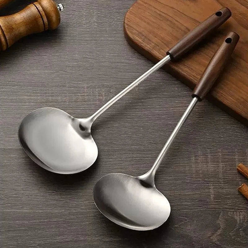 Stainless Steel Wok Spatula Chef-Specific Cooking Spoon Wooden