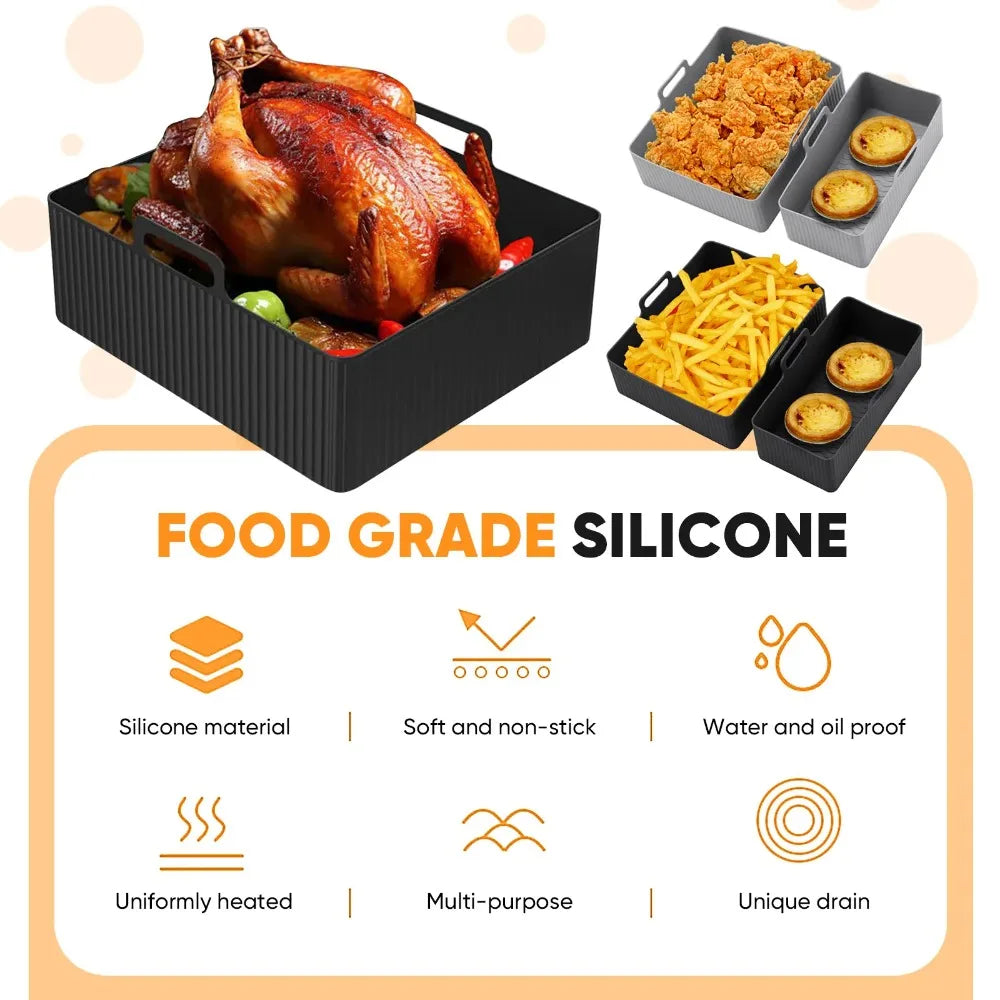 2pcs/Set Silicone Air Fryer Mat Airfryer Baking Pan