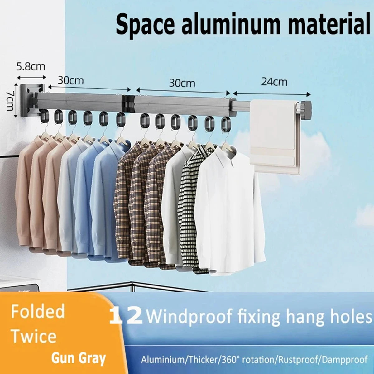 Wall Mount Folding Clothes Drying Rack Retractable Extension
