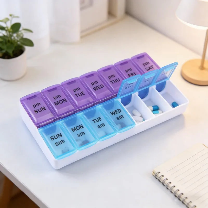 Travel Pill Organizer 7-Day Compartmented Storage Box 14