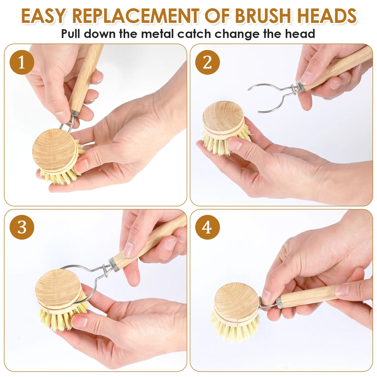 3/4/5/10pcs Bamboo Dish Scrub Brushes Replaceable Dish Brush