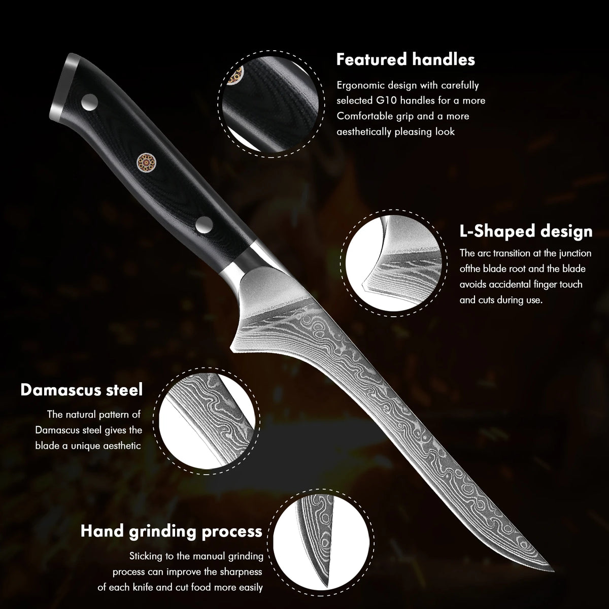 Turwho Boning Knife Damascus Steel Knives Butcher Cleaver