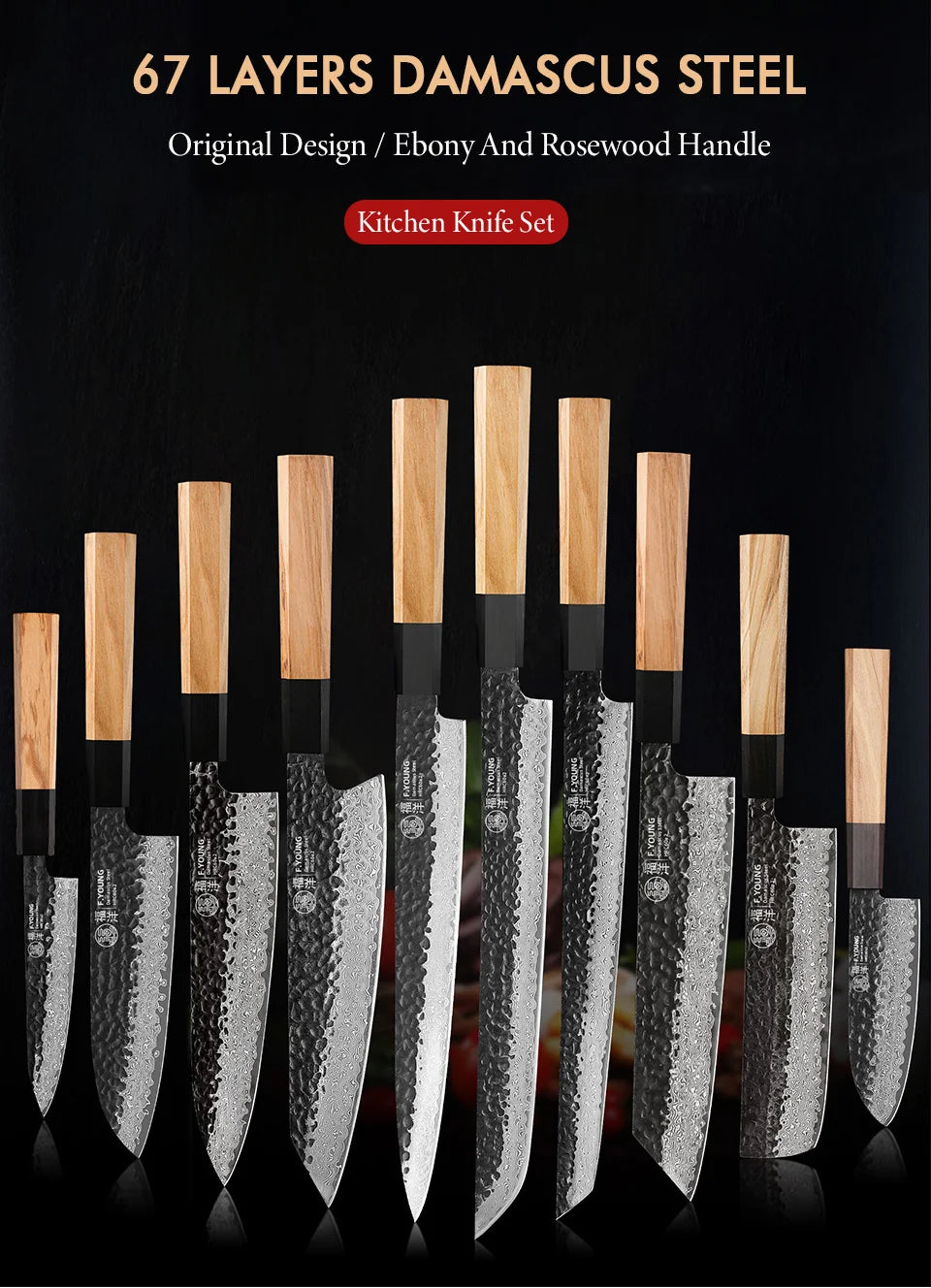 Young Damascus Steel Knives Japanese Hand Forged Chef