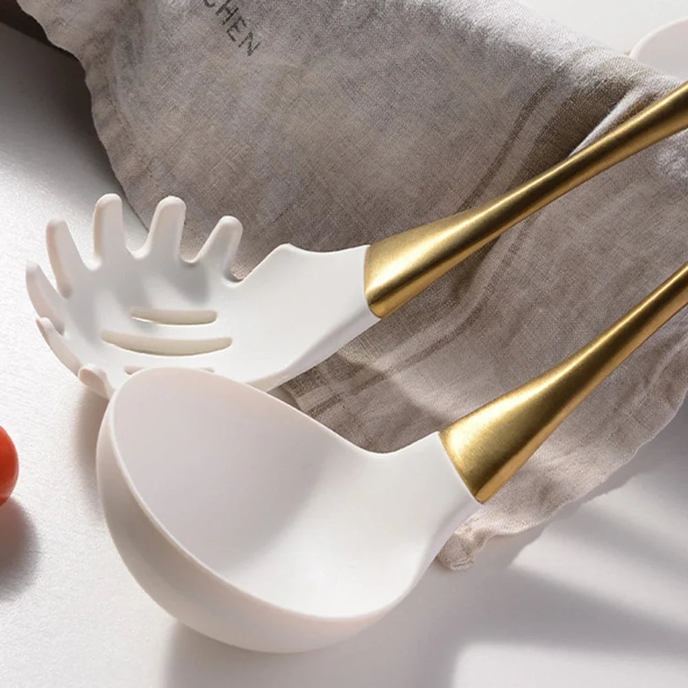 1pc Silicone Kitchenware Cooking Utensils White Gold Spatula