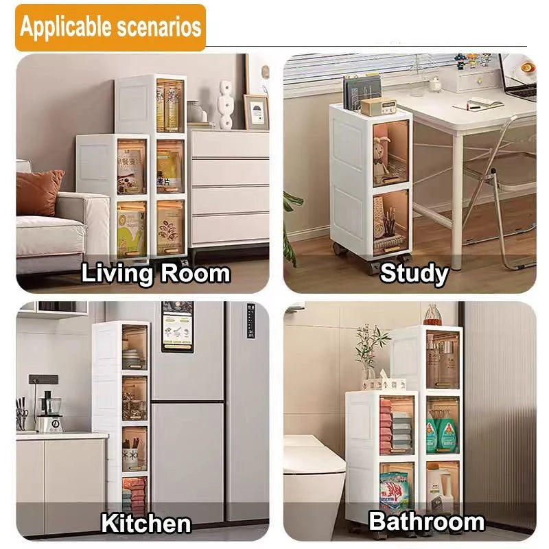 White Foldable Storage Cabinet Bathroom Organizer Slim Cabinet